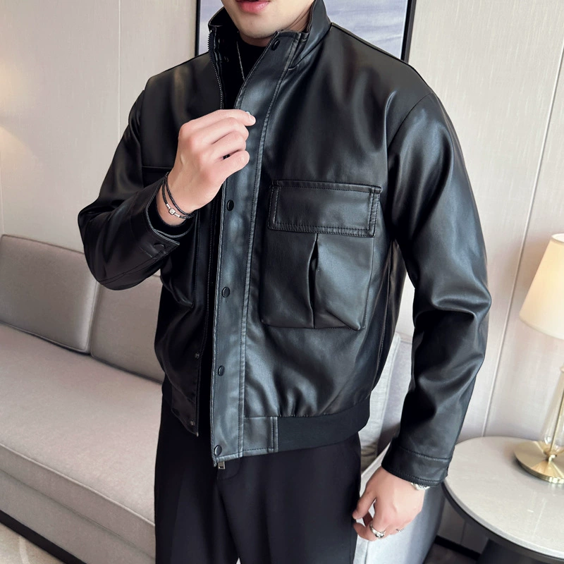 Demi-season polyurethane jacket, high-quality style