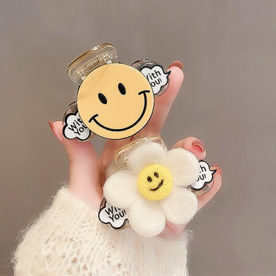 2021日系笑脸抓夹甜美云朵AB版蝴蝶结布艺中号发抓可爱卡通发夹女|ru