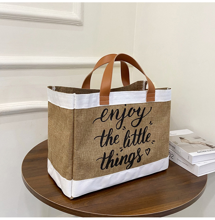 360g Weight Open Closure Type Top Handle Strap Type Tote Bag Bags Type Casual, Daily Occasion cotton and linen Material Letter Pattern All Seasons Season Women's Gender Basic, Classic Style Style Square Shape Large Size Women's Large Cotton And Linen Letter Basic Classic Style Square Open Tote Bag 1