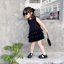 女童黑色连衣裙夏季赫本风背心裙小黑裙儿童时髦蛋糕裙宝宝公主裙
