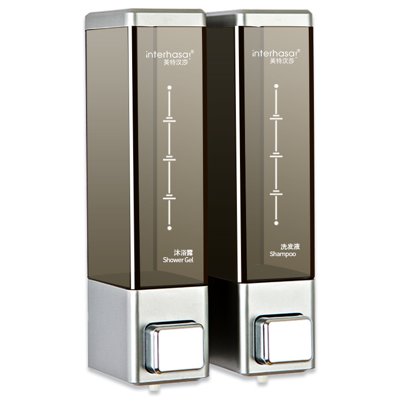 英特汉莎酒店浴室壁挂式手动按压皂液器双头沐浴露盒给皂器盒批发
