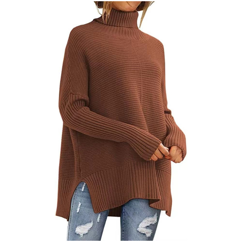 Europäischer und amerikanischer Rollkragenpullover für Damen, Herbst/Winter, lässiger Stil, Fledermausärmel, lockere Mode_voghion.com