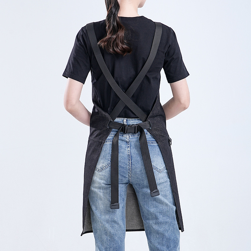 Amazon moda minimalista denim delantal personalizado logotipo leche té horneado camarero ropa de trabajo barista delantal