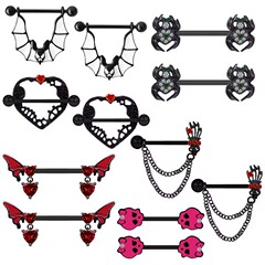 蓋貝歐美跨境蝙蝠蜘蛛鑲鋯石乳環骷髏手鍊條胸環不鏽鋼穿刺飾品