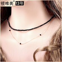 925银 黑色尖晶石choker项链 锁骨链短款颈链 百搭配饰 饰品颈带