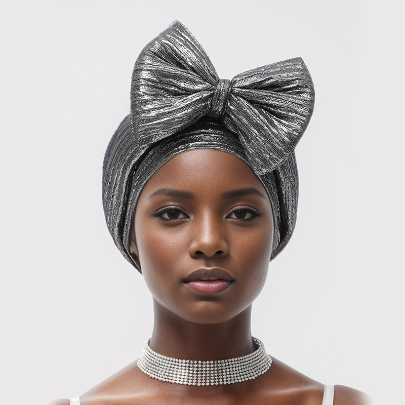 Muslim hat Fashion hot gold forehead big bow African bun hat stretch comfortable headscarf hat_viptrois.com