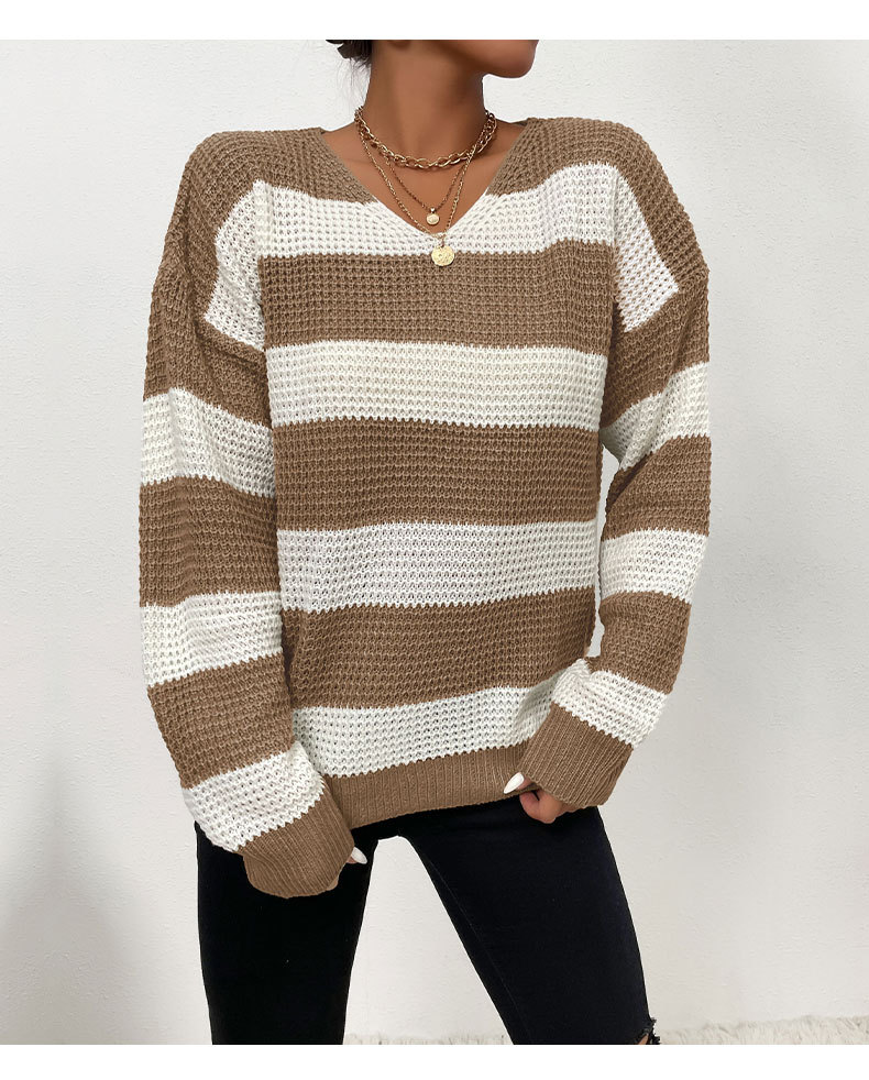 V-neck striped pullover sweater nihaostyles clothing wholesale NSDMB89280