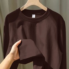 高品质新疆棉 巧克力色!250g重磅纯棉舒适长袖T恤宽松上衣打底衫