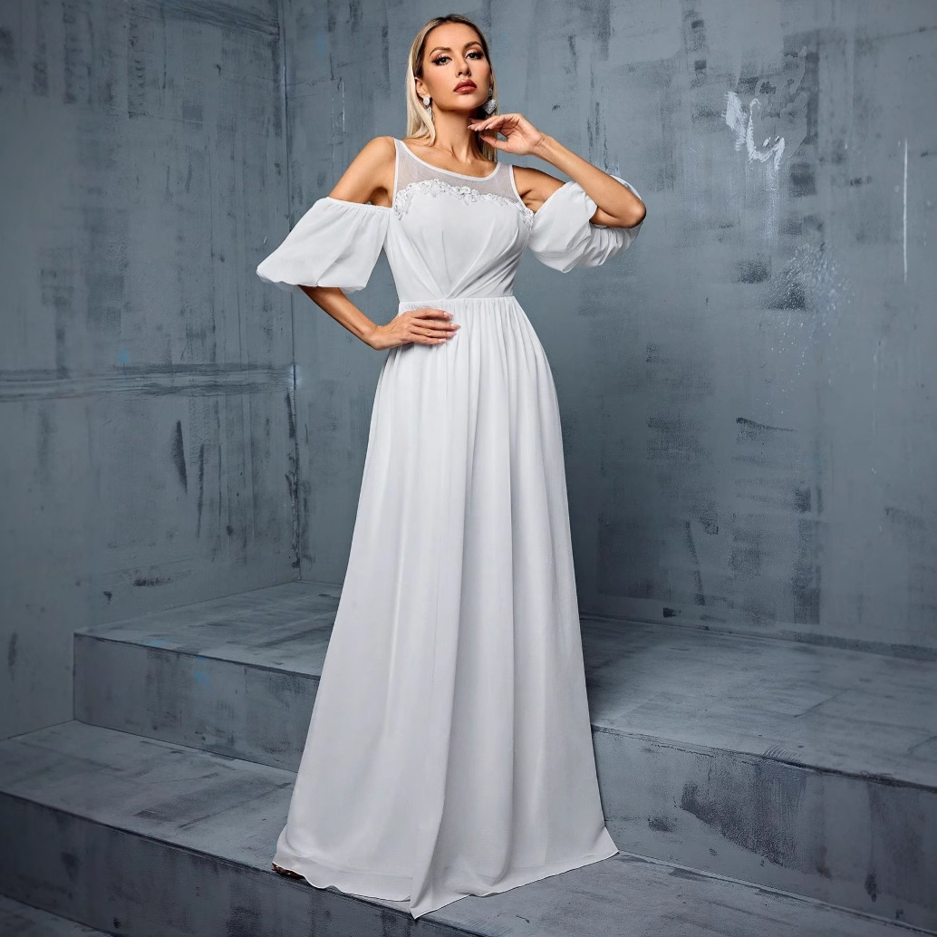 Cross-Border European and American Ball Gown 2026 New Half-Sleeve Slim-Fit Banquet Dress Annual Meeting Host Dress Wholesale