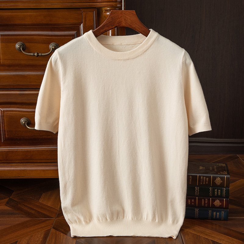 Men's short-sleeved T-shirt Korean-style trendy round neck half sleeve spring and autumn men's slim-fit solid color clothes handsome sweater 2