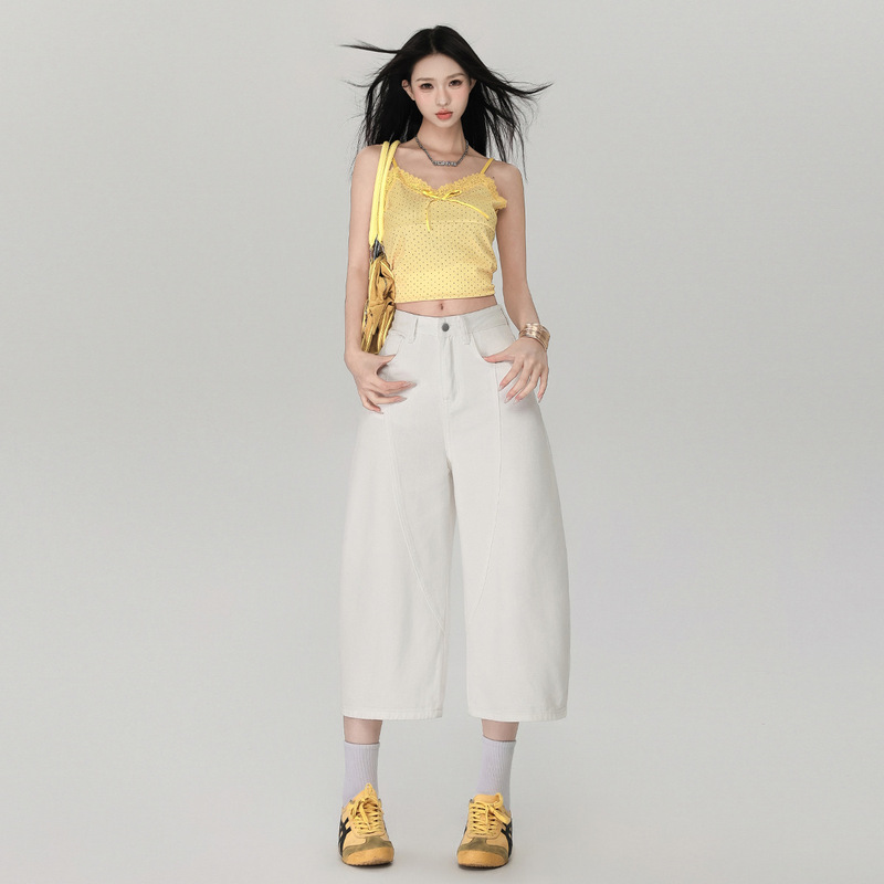 Women's 2025 Summer High-Waisted Slimming Loose Wide-Leg Denim Pants with a Sickle Cut