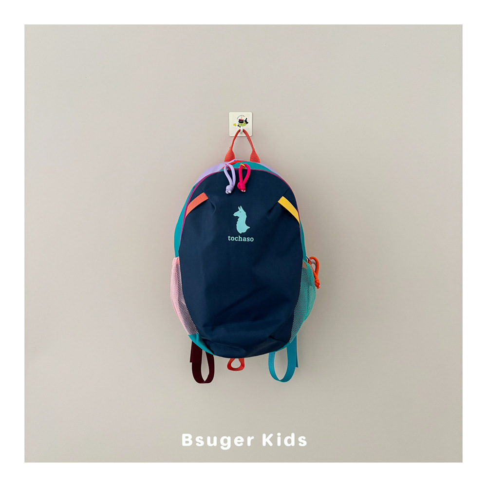 Trendy dopamine rainbow color-blocking children's backpack, lightweight printed school bag for boys and girls, outdoor travel backpack