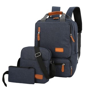 Cross-Border Casual Men's Backpack Three-Piece Set Outdoor Travel Computer Bag Men's and Women's Large-Capacity Shoulder Bag with Contrasting Colors