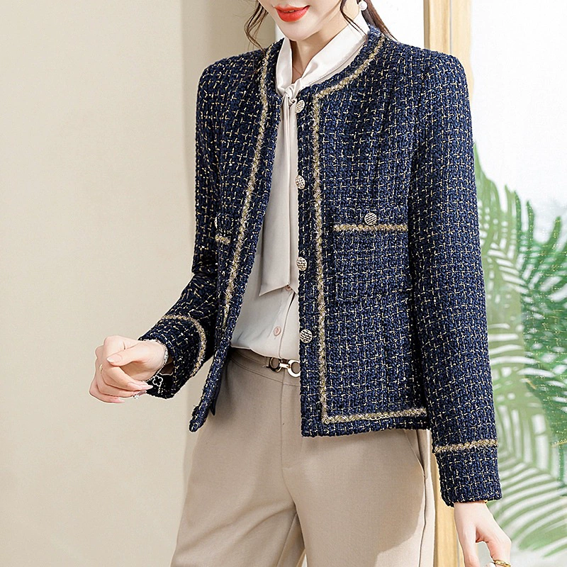 Осенняя куртка для мамы, модный кардиган Chanel, стиль западный, цвет зелёный скрытый, размеры XL-5XL