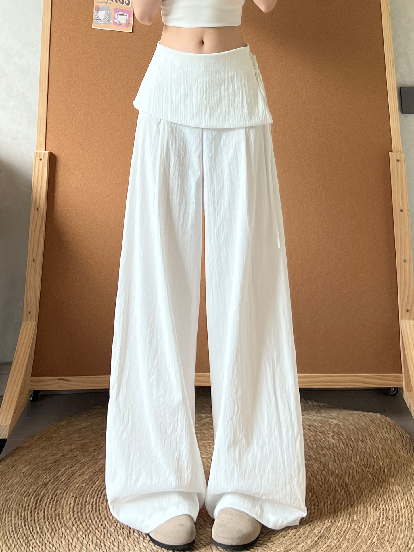 Quần culottes nữ ống rộng cạp cao phối khóa kéo bên hông chất liệu linen — Màu xám đậm (Extended)