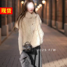 现货  官山 皮毛一体环保皮草马甲/小斗篷毛毛外套短上衣坎肩