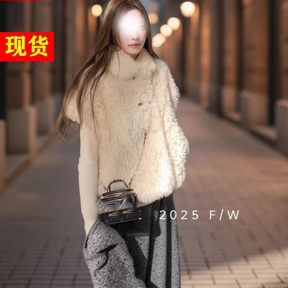 现货  官山 皮毛一体环保皮草马甲/小斗篷毛毛外套短上衣坎肩