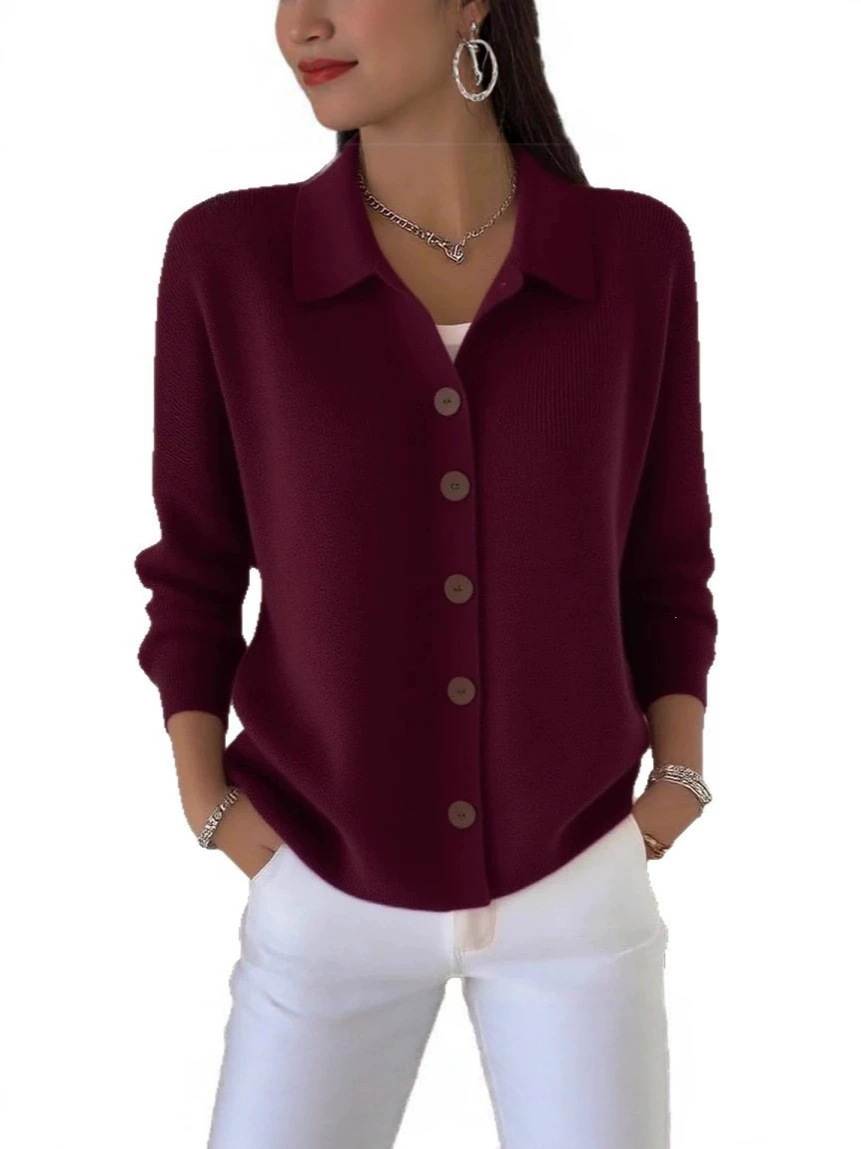 2025 Europa y los Estados Unidos botones de punto con solapa suéter cardigan abrigo otoño y invierno nuevo transfronterizo de moda casual de color sólido ropa de mujer image 6