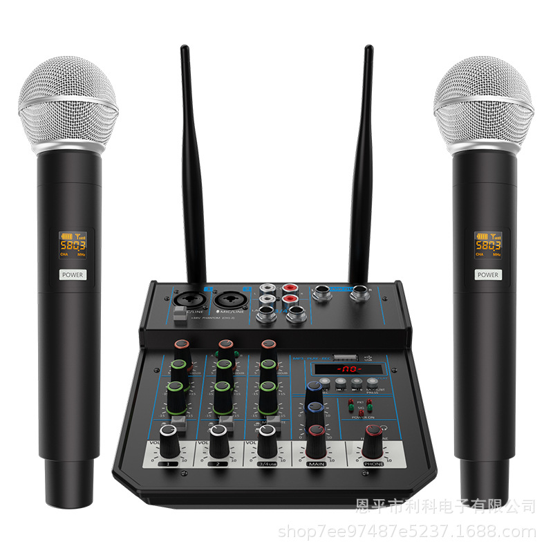 GK-03 专业4路舞台带无线麦克风调音台混响录音小型演出话筒