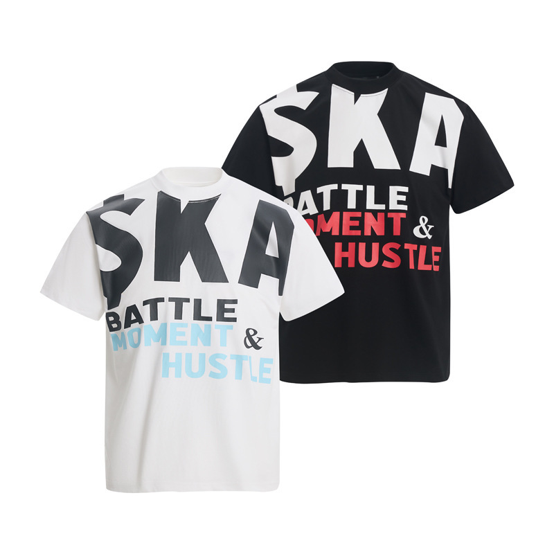 ナショナルトレンドヒップホップコントラストカラービッグレタープリント半袖Tシャツメンズ夏アメリカントレンディブランドカジュアル万能ラウンドネックトップ|undefined
