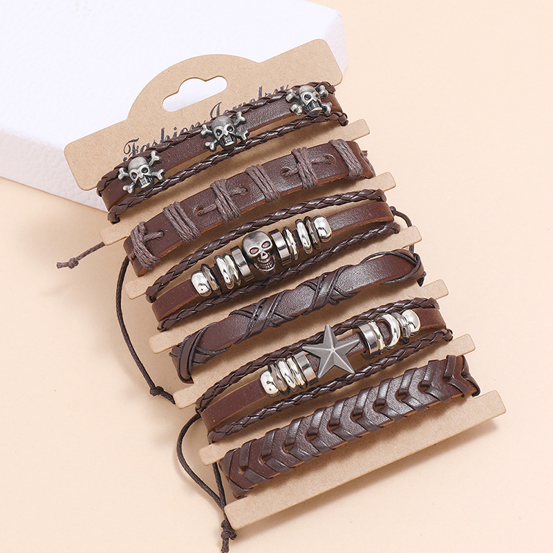 Retro Braided Leather Bracelet Set display picture 4