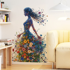 花朵精灵背景墙装饰贴画美女剪影卧室沙发墙可移除装饰贴画 69173