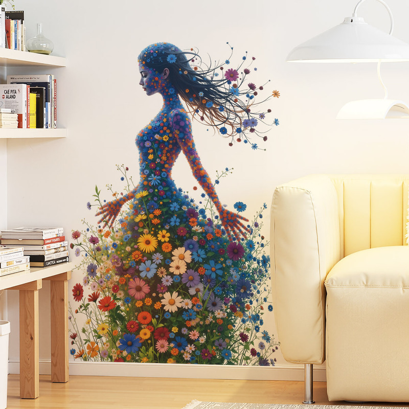 花朵精灵背景墙装饰贴画美女剪影卧室沙发墙可移除装饰贴画 69173|undefined