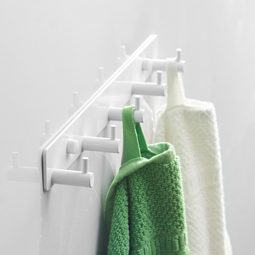Space aluminum door hook wall-mounted bathroom towel row hook white wall punch-free coat hanger hook