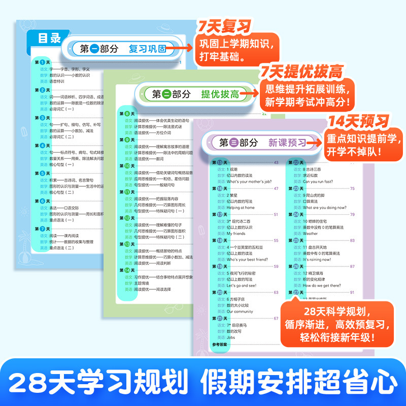 2026作业帮暑假预复习一本通1-6年级语数英三合一28天学习规划