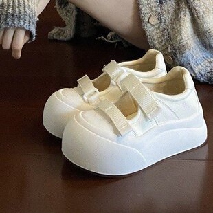 Big Toe White Shoes for Women 2024 New Popular Mary Jane Women's Shoes Flats Thick Sole Heightening Velcro Sandals