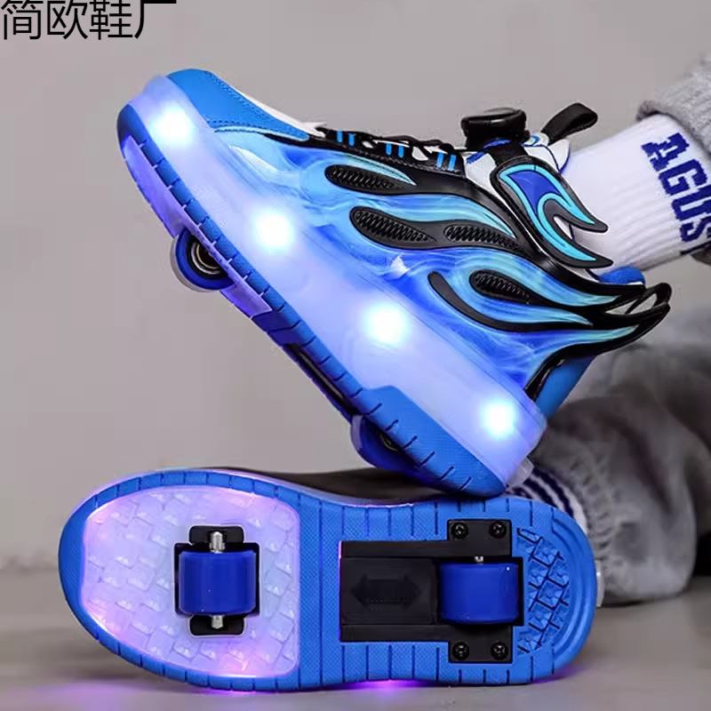Cross-border generation 2024 cross-border children's walk shoes double-wheeled girls breathable LED luminous shoes USB charging outdoor transport