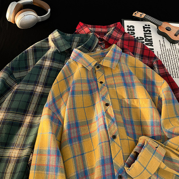 Japanese flannel demi-season trend retro shirt