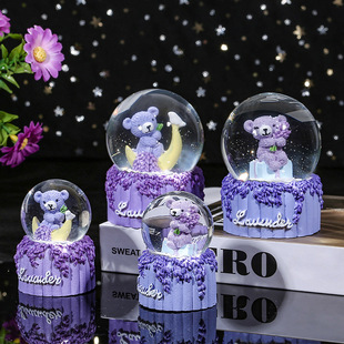 Cute Purple Lavender Bear Luminous Mini Crystal Ball Children's Birthday Gift Student Desktop Resin Ornaments