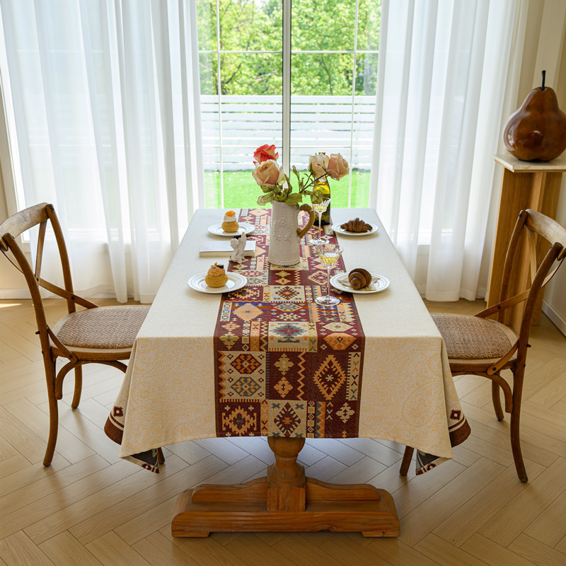Amerikanischer Retro-Stil, Polyester-Baumwolle, garngefärbt, Jacquard, Ethno-Stil, Pflanzenmuster, europäischer Stil, floral, rechteckig, Kaffee_voghion.com