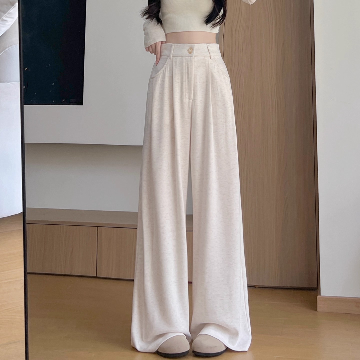 Pantalones de traje de arroz pegajoso color curry para mujeres otoño 2025 nuevos pantalones casuales rectos de cintura alta sueltos y delgados. image 4