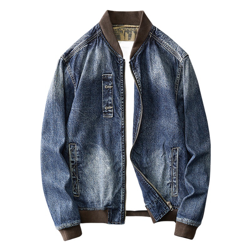 2024 primavera y otoño chaqueta de mezclilla sin cuello para hombre chaqueta de mezclilla voladora lavada nostálgica joven hermosa chaqueta de mezclilla