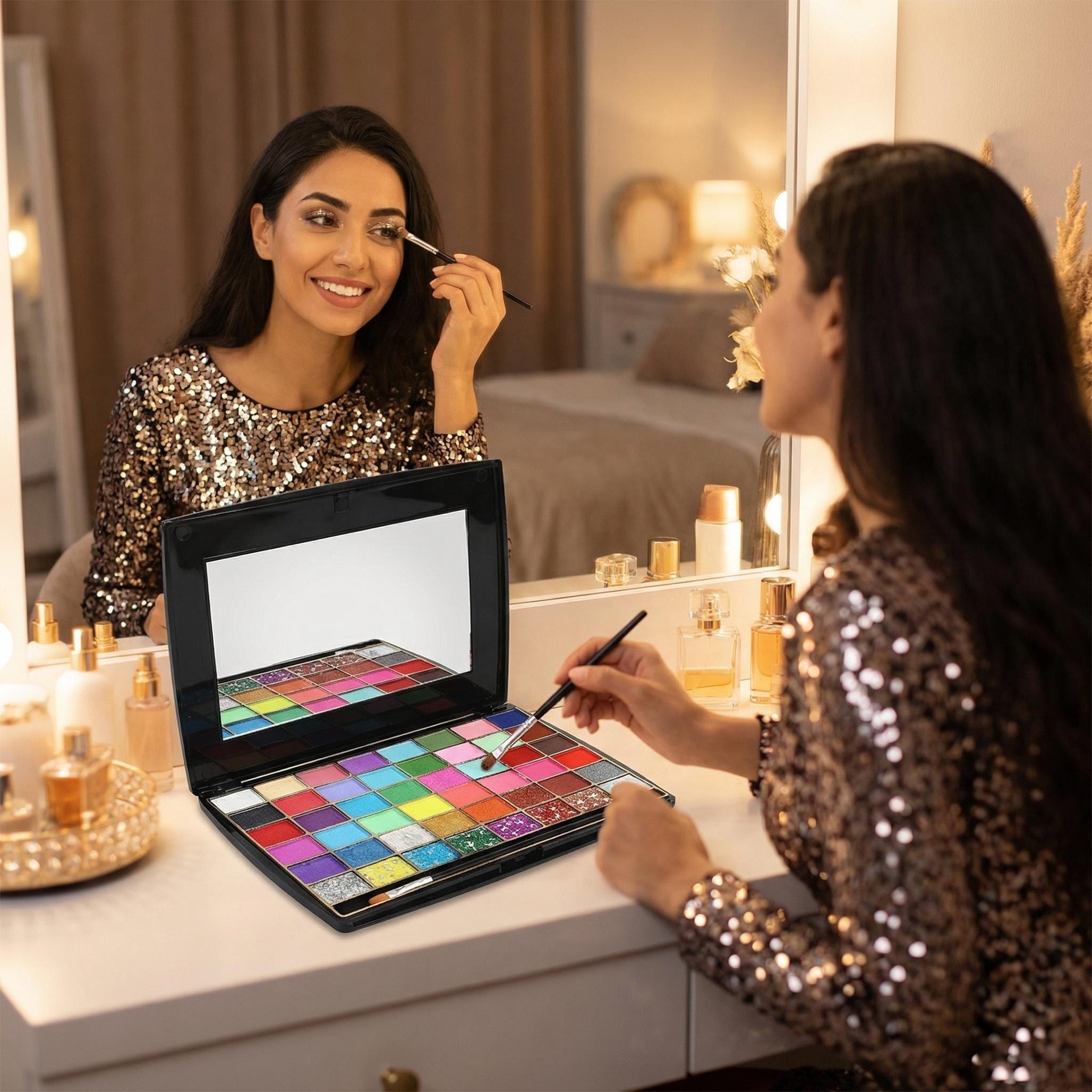 European and American style 48-color large eyeshadow palette, multi-use with shimmer, matte, and glitter finishes, suitable for student stage performances, affordable eyeshadow