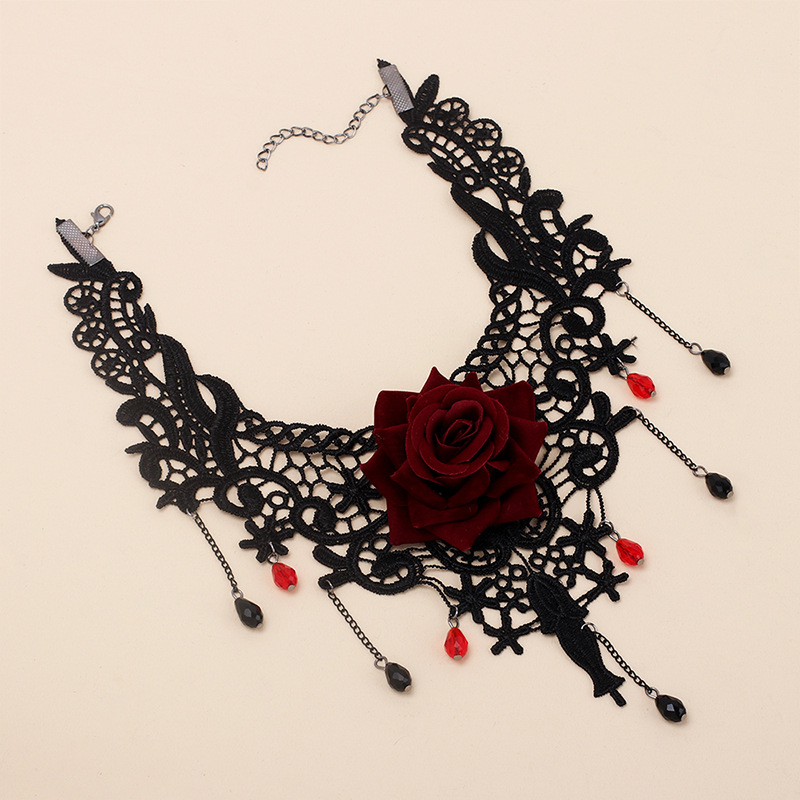 Gothic Lace Rose Necklace Tassel Choker Necklace Necklace display picture 6