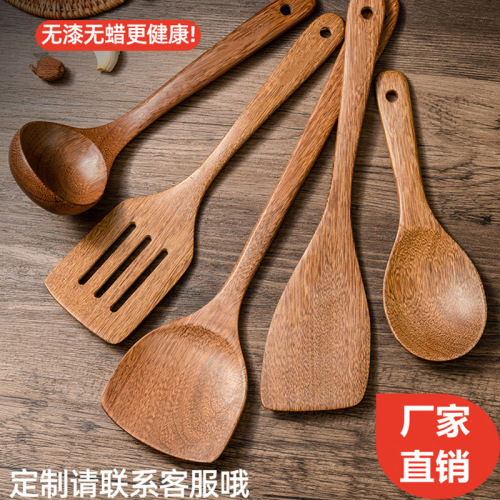 Wooden Spatula Set, Kitchen Chicken Wood Long Handle Ladle, Wooden Spoon and Spatula Set for Non-stick Pan, Customized Wooden Spoon and Spatula for Frying