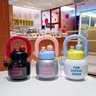 New Girls Carrying Pot Water Cup High-value Children's Cartoon Drop-resistant Suction Tube Cup Cute Portable Plastic Cup