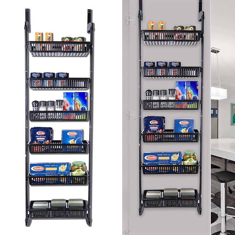 壁挂收纳置物架门后挂钩错层 免打孔挂篮收纳架卫生间厨房客厅_