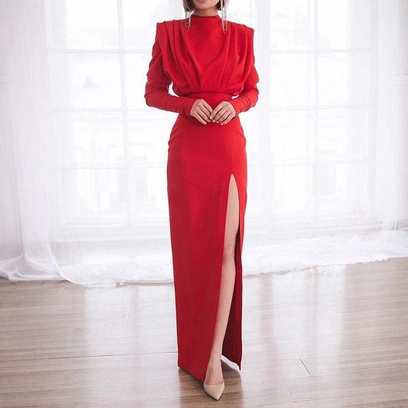 New Cross-Border Summer Fashion Dress European and American Export High-Neck Pullover Slit Long Skirt Factory Direct Supply