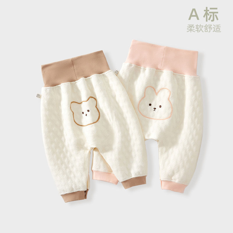 婴儿裤子秋冬季免脱换尿布夹棉护肚分体开扣春秋按扣宝宝棉裤外穿