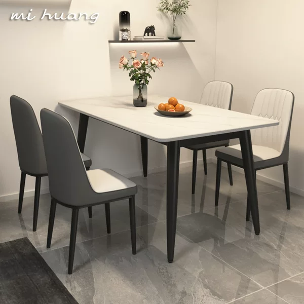 Rock Board Dining Table and Chair Combination Household Small Apartment Matte Thickened Dining Table Modern Simple Light Luxury Bright Table