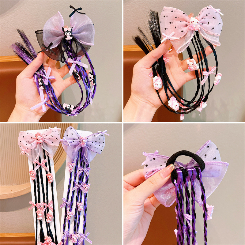 Niños peluca púrpura trenzas Sanli Kuro alta cola de caballo arroz cuerda de cabeza de cabello adorable niñas correa de pelo