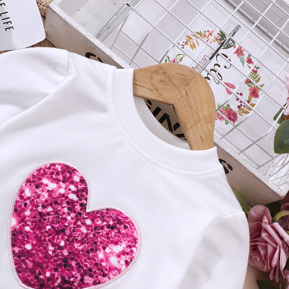 EW Barnkläder Liten Mellanstora Flickor Höst- och vinterset New Love Topp + Mönstrade leggings TZ1199-C_voghion.com