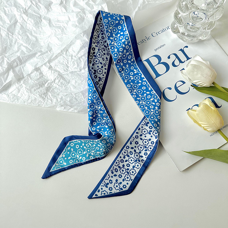 Azul larga pequeña bufanda estilo coreano todo partido pajarita corbata de pelo bolsa decoración mano regalo bufanda cinta accesorios para el cabello