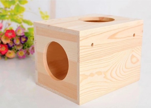 Small Pet Wood House Natural Wood Rectangle Cage for Hamsters, Gerbils, Rabbits, Chinchillas, Squirrels