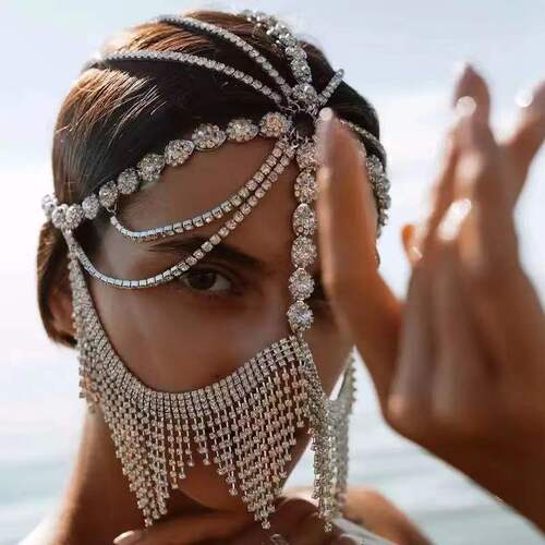 Cross-border European and American ethnic style masks, exotic headwear, retro rhinestone tassels, diamond pendants, headchain accessories