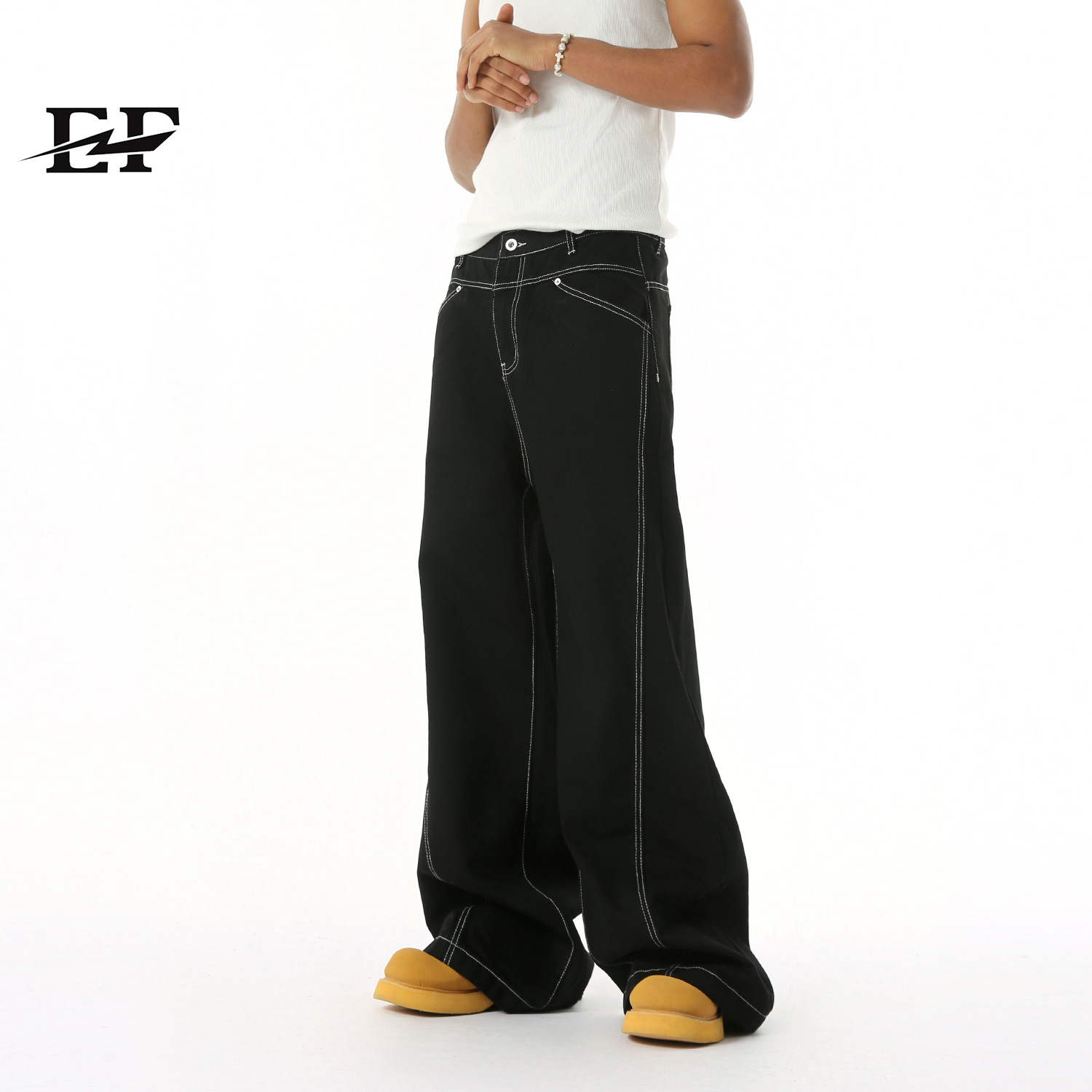 EF JEANS | 2025 spring new American design sense series bright line contour three-dimensional black casual jeans